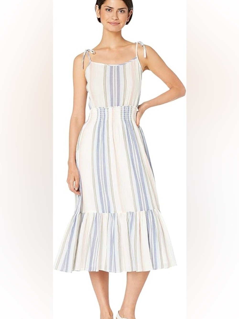 Michael Stars Sia Prairie Stripe Sleeveless Midi Dress with Tie Straps